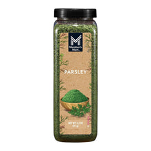 Parsley flakes seasoning jar with black cap and front label showing parsley flakes