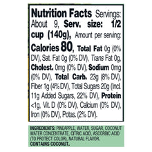 Nutrition Facts panel on pineapple spears in coconut water jar