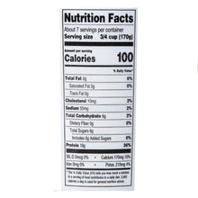 Nonfat Greek yogurt nutrition facts panel showing 100 calories per serving