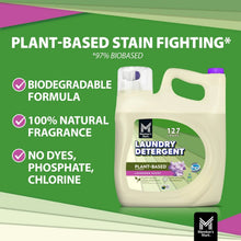 Plant-based lavender laundry detergent jug with 127 loads and detergent claim icons