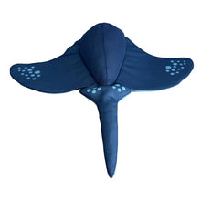 Blue stingray pool float with three-point tail and light dot spots on wings