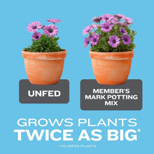 Potting mix growth comparison graphic showing twice-as-big plants