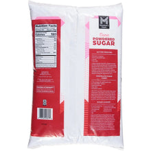 Powdered sugar bag with Nutrition Facts and product information panels.