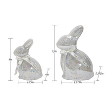 Pre-lit glass bunny decor set of 2 with ribbon, measurements 9 in and 12 in