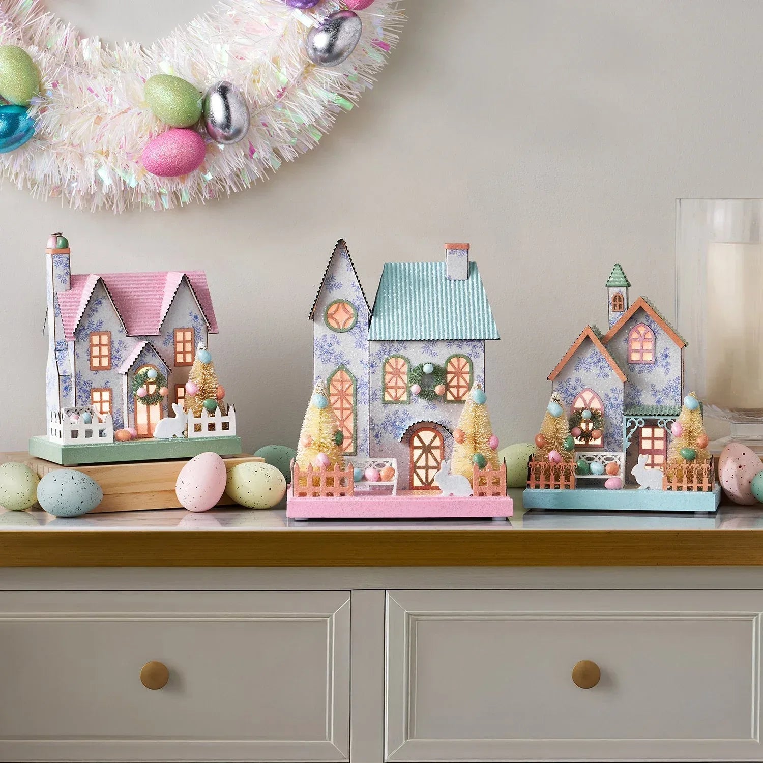 Member's Mark Pre-Lit Paper Houses, Set of 3