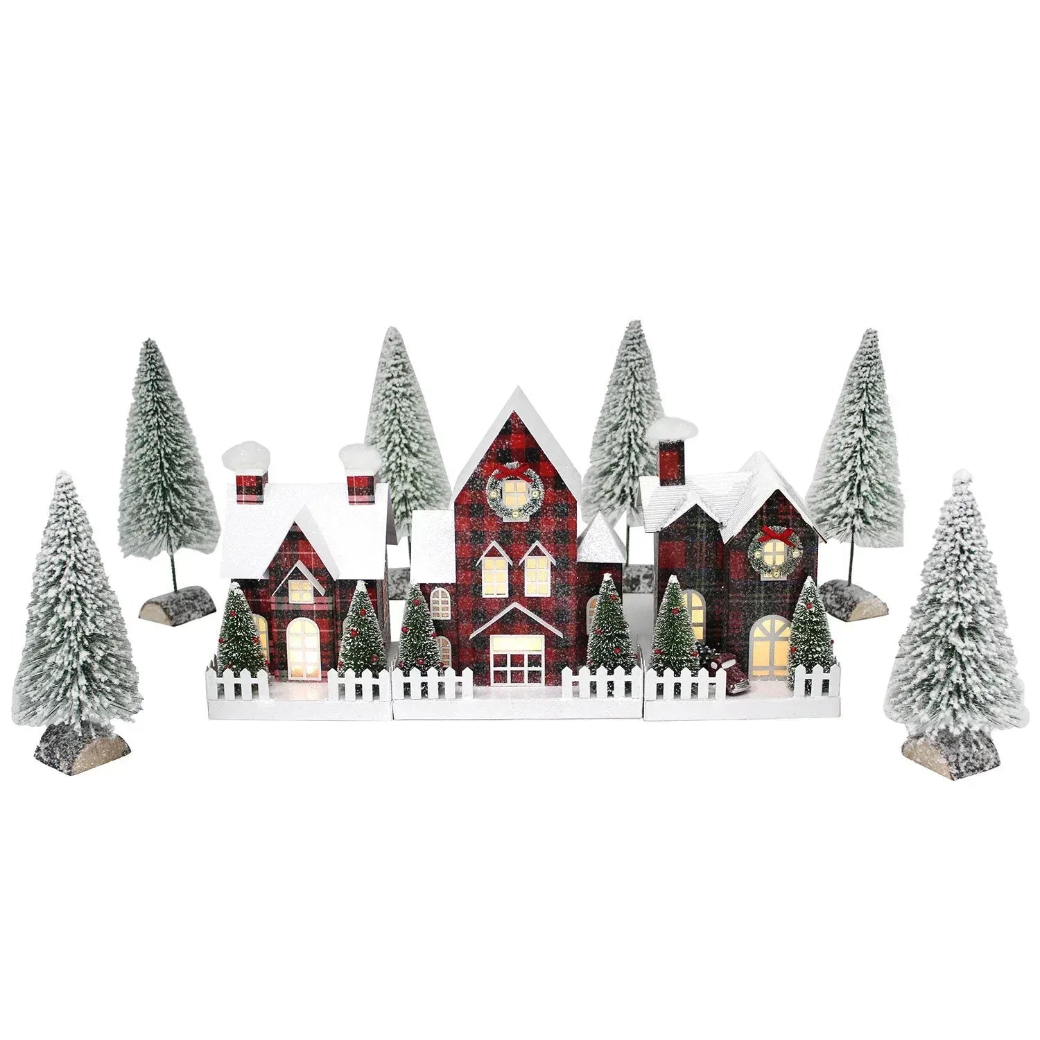 Member's Mark Pre-Lit Red Plaid Village, 9 pc.