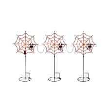 Pre-lit spiderweb lawn stakes set of 3 with red LED web lights and black spider
