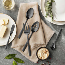 Black 5-piece serving cutlery set, satin finish spoons and fork