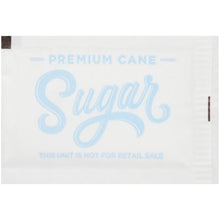 Premium cane sugar packet, white with blue branding