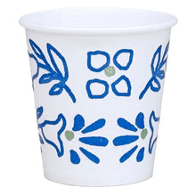 White paper bath cold cup with blue floral pattern, 3 oz