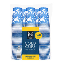 Blue paper cold cups with white floral print, 9 oz, 360 count pack