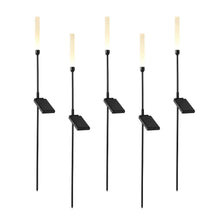 Five black LED solar landscape accent lights with frosted tubes, square heads, and spike stakes