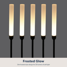Five frosted LED tubes on black stakes for solar landscape accent lighting