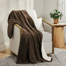 Ribbed throw blanket, dark coffee brown with striped texture