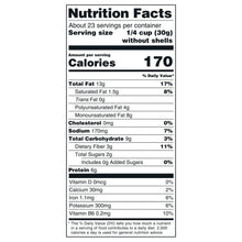 Nutrition facts for roasted pistachios with sea salt, 170 calories