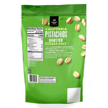 Roasted pistachios with sea salt back of green bag with nutrition facts and barcode