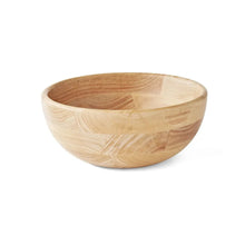 Rubber wood salad bowl, round natural wood grain bowl