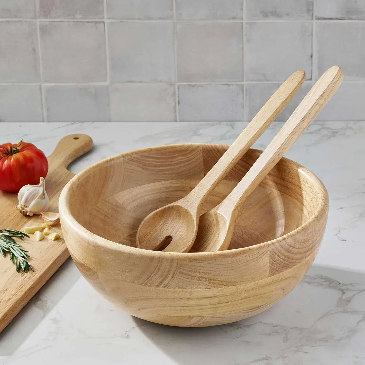 Member's Mark Rubber Wood Salad Bowl with Servers