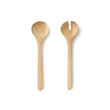 Rubber wood salad servers: spoon and fork with smooth matching handles