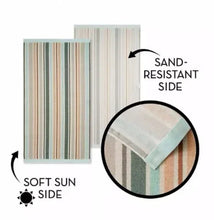 Set of two striped beach towels with soft sun side and sand-resistant side details