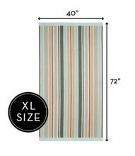 Striped beach towel measuring 40 in x 72 in, vertical pastel stripes, XL size