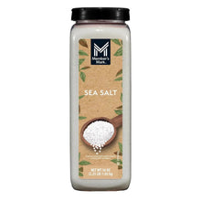 Sea salt container, 36 oz, clear jar with black cap and beige label
