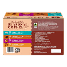 Seasonal coffee variety pack box back with flavor icons and preparation instructions