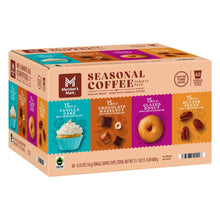 Seasonal coffee variety pack box with four flavors, 60 single-serve cups, 15 each
