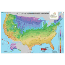 USDA plant hardiness zone map with colored region key