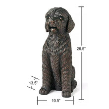 Sitting dog statue with curly fur texture, 26.5 in tall, 10.5 in wide