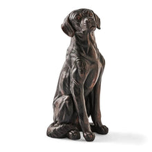Dark bronze sitting Labrador dog statue in side pose