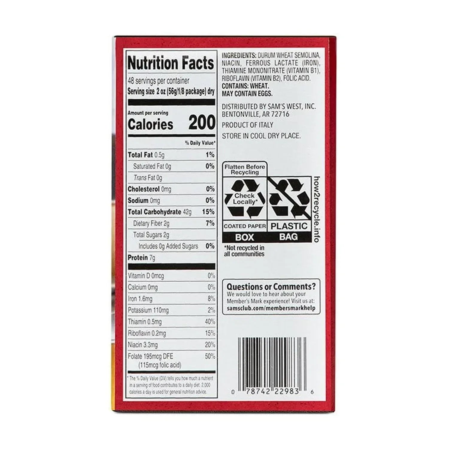 Member's Mark Spaghetti Pasta Pantry Pack, 1 lb., 6 pk.