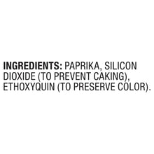 Ingredients panel listing paprika, silicon dioxide (to prevent caking), and ethoxyquin
