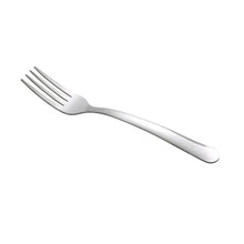 Stainless steel dinner fork with four tines and smooth handle