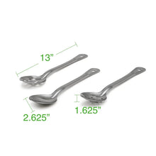 Stainless steel kitchen spoons set with contoured bowls and long handles