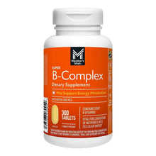 B-Complex dietary supplement bottle with orange label, 300 tablets