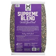 Wild bird food bag Supreme Blend back panel with feeding and ingredient text