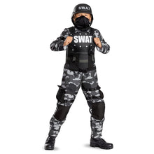 Children's SWAT costume with helmet, face mask, tactical vest, and camo cargo pants