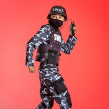 Children's SWAT camouflage costume with helmet, face mask, and toy blaster