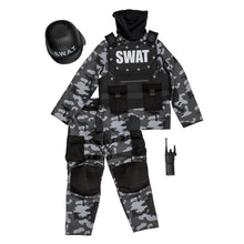 Children's SWAT camouflage costume set with hooded top, vest, cargo pants, and helmet