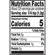 Seasoning blend nutrition facts panel with serving size and calories