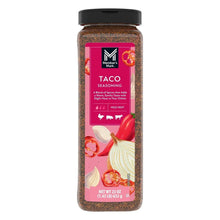 Member's Mark taco seasoning blend jar, dark brown spice with black lid