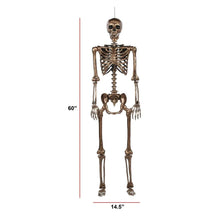 Gold-tone skeleton decoration with glowing red eyes, full body with hanging cord