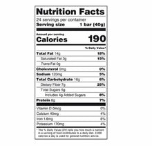 Nutrition facts panel for dark chocolate and sea salt nut bar