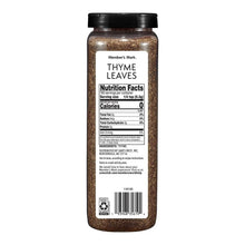 Thyme leaves seasoning jar back label with Nutrition Facts and ingredients panel.
