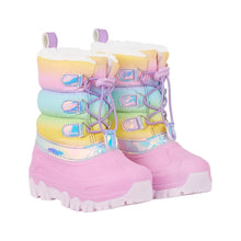Toddler snow boots, rainbow gradient, lace-up front, faux-fur cuff, chunky tread sole