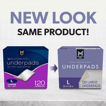 Underpads package with new look graphic; Large 120-count