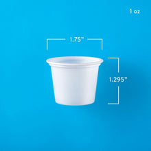 Translucent 1 oz plastic portion cup with visible height and width measurements
