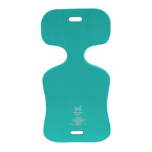 Teal floating pool saddle with wavy texture and carry cutouts, small logo print