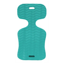Teal floating pool saddle with wavy texture and two recessed handles
